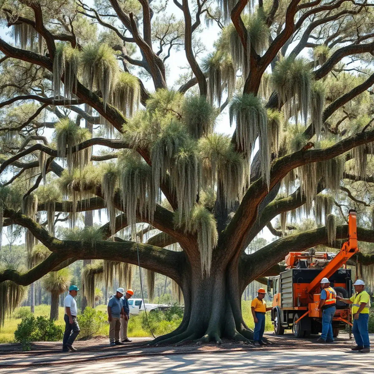 Sprawling Southern live oak draped in Spanish moss on the Georgia coast