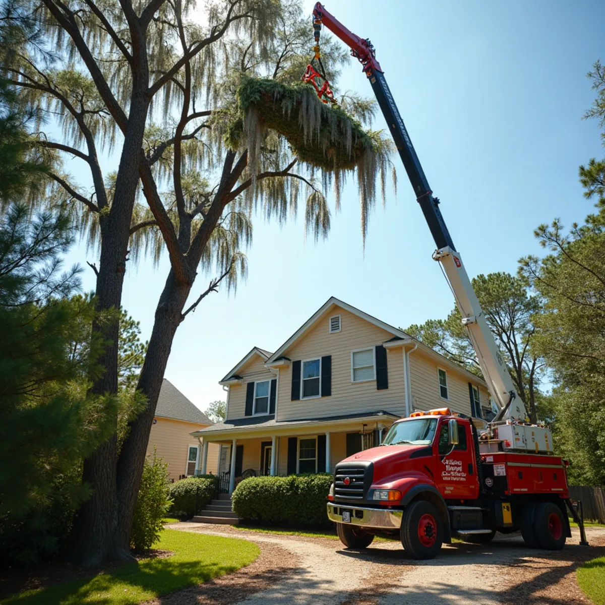 Tree Services Savannah GA crew performing crane-assisted tree removal in Savannah, GA