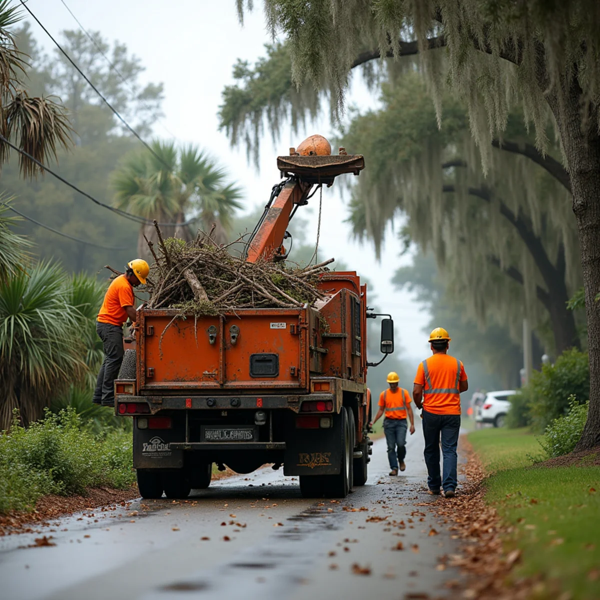 Tree Services Savannah GA crew performing hurricane cleanup & debris removal in Savannah, GA