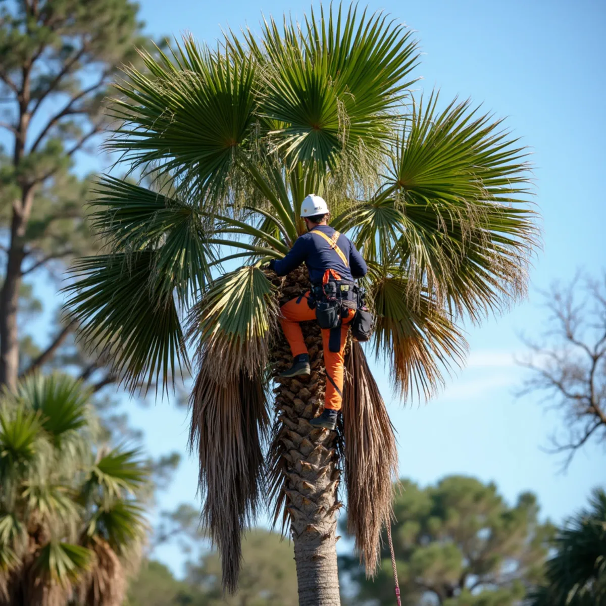 Tree Services Savannah GA crew performing palm tree trimming & removal in Savannah, GA