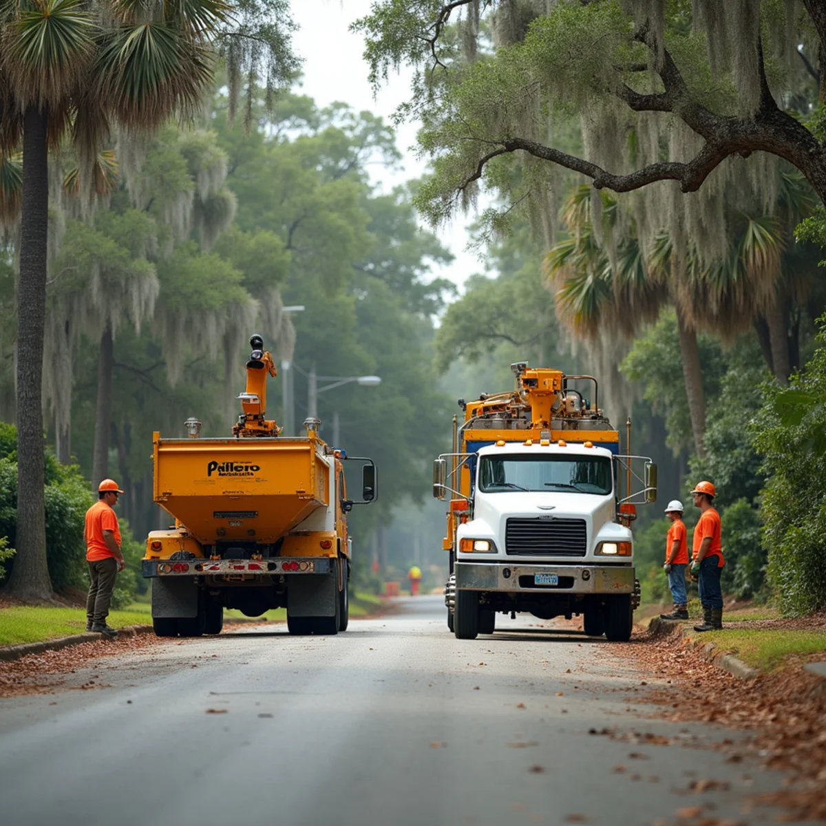 Tree service crew at work in Baxley, Appling County, GA near US-1