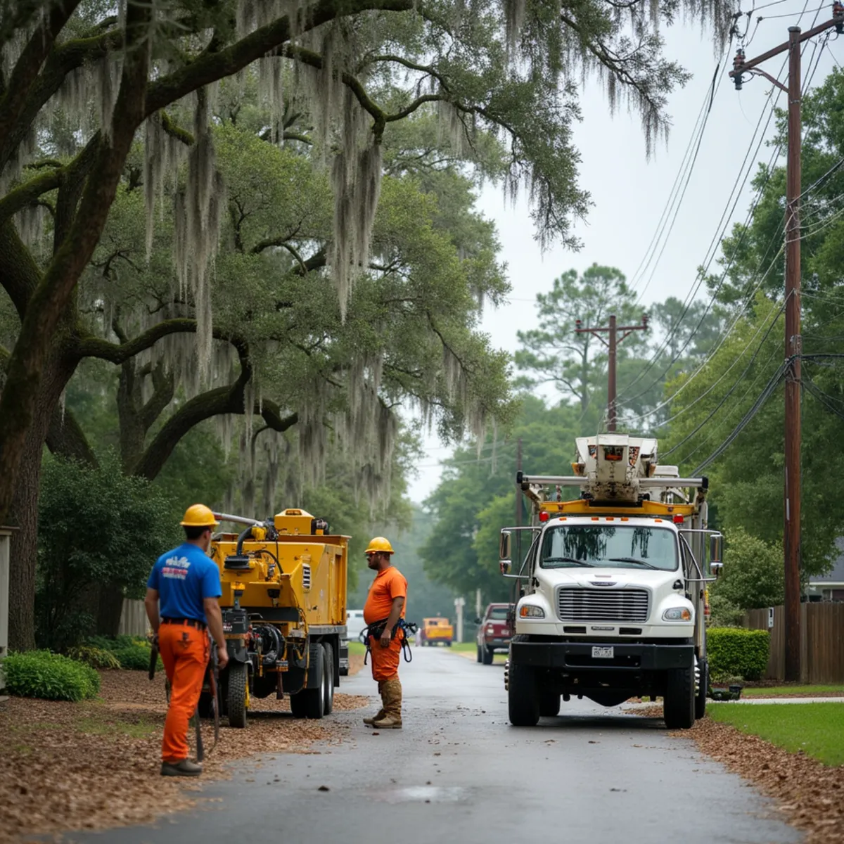 Tree service crew at work in Brooklet, Bulloch County, GA near GA-24