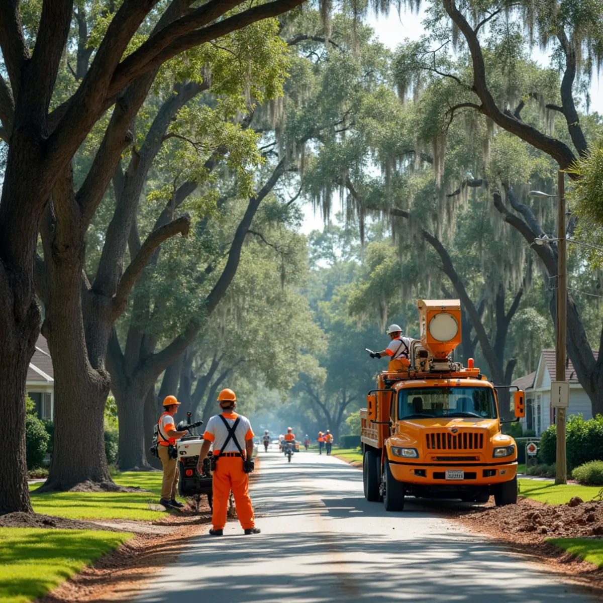 Tree service crew at work in Douglas, Coffee County, GA near US-441