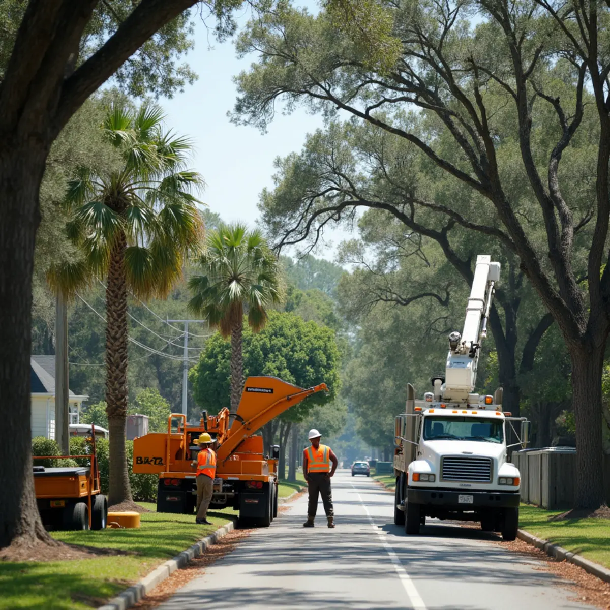 Tree service crew at work in Garden City, Chatham County, GA near US-80 (Augusta Road)