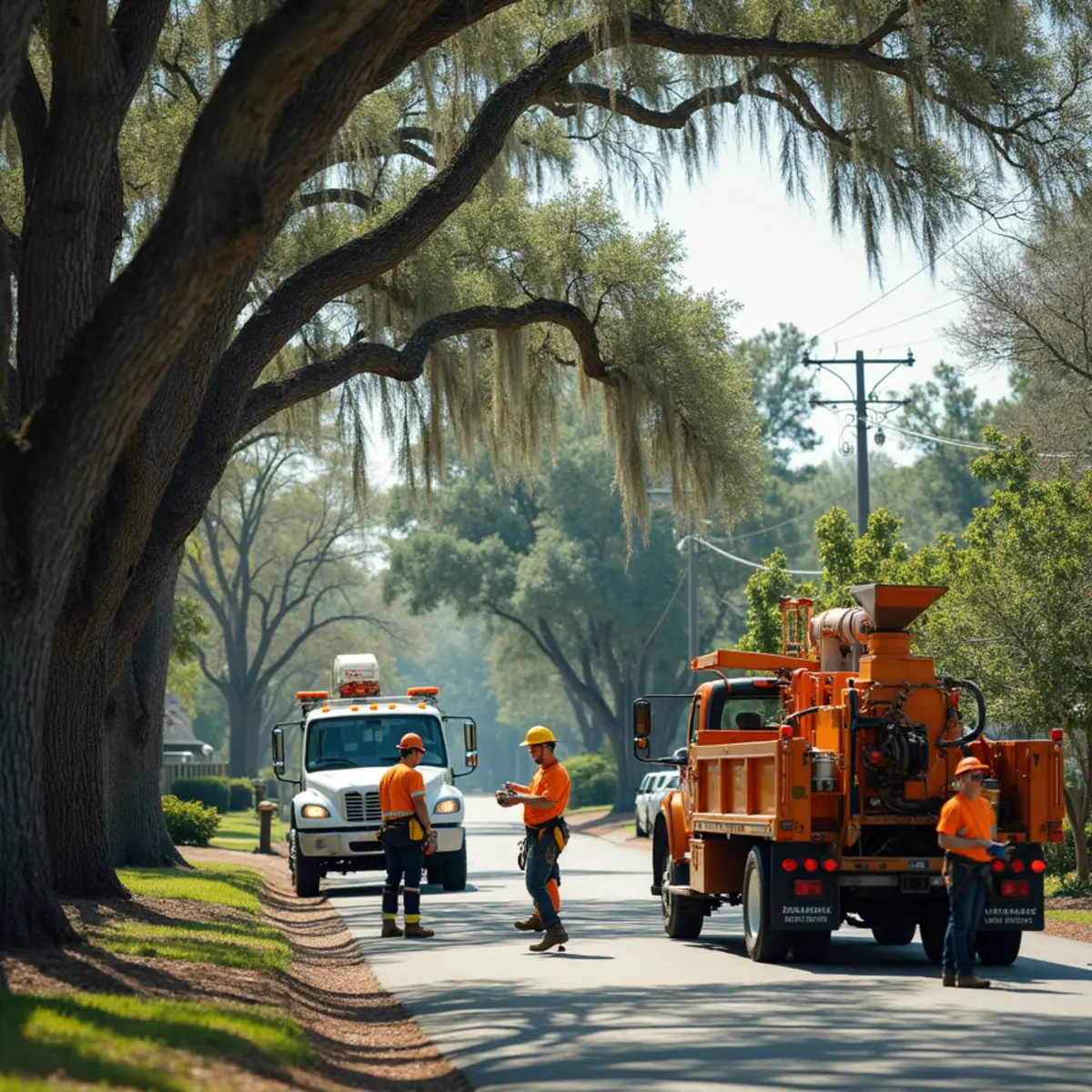 Tree service crew at work in Georgetown, Chatham County, GA near GA-204 (Abercorn Extension)