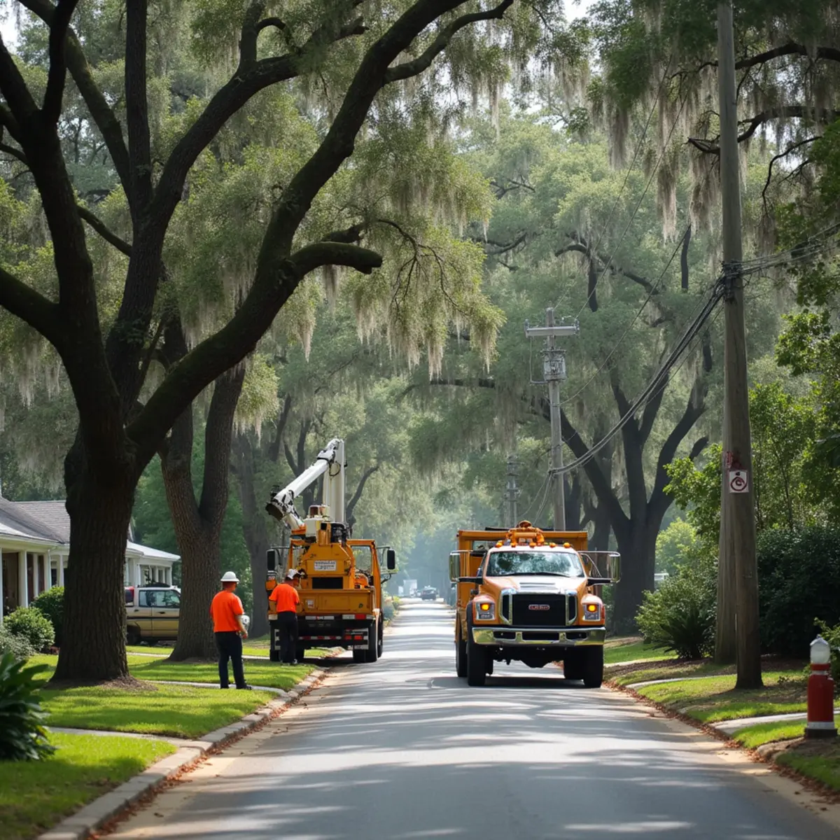 Tree service crew at work in Guyton, Effingham County, GA near GA-17