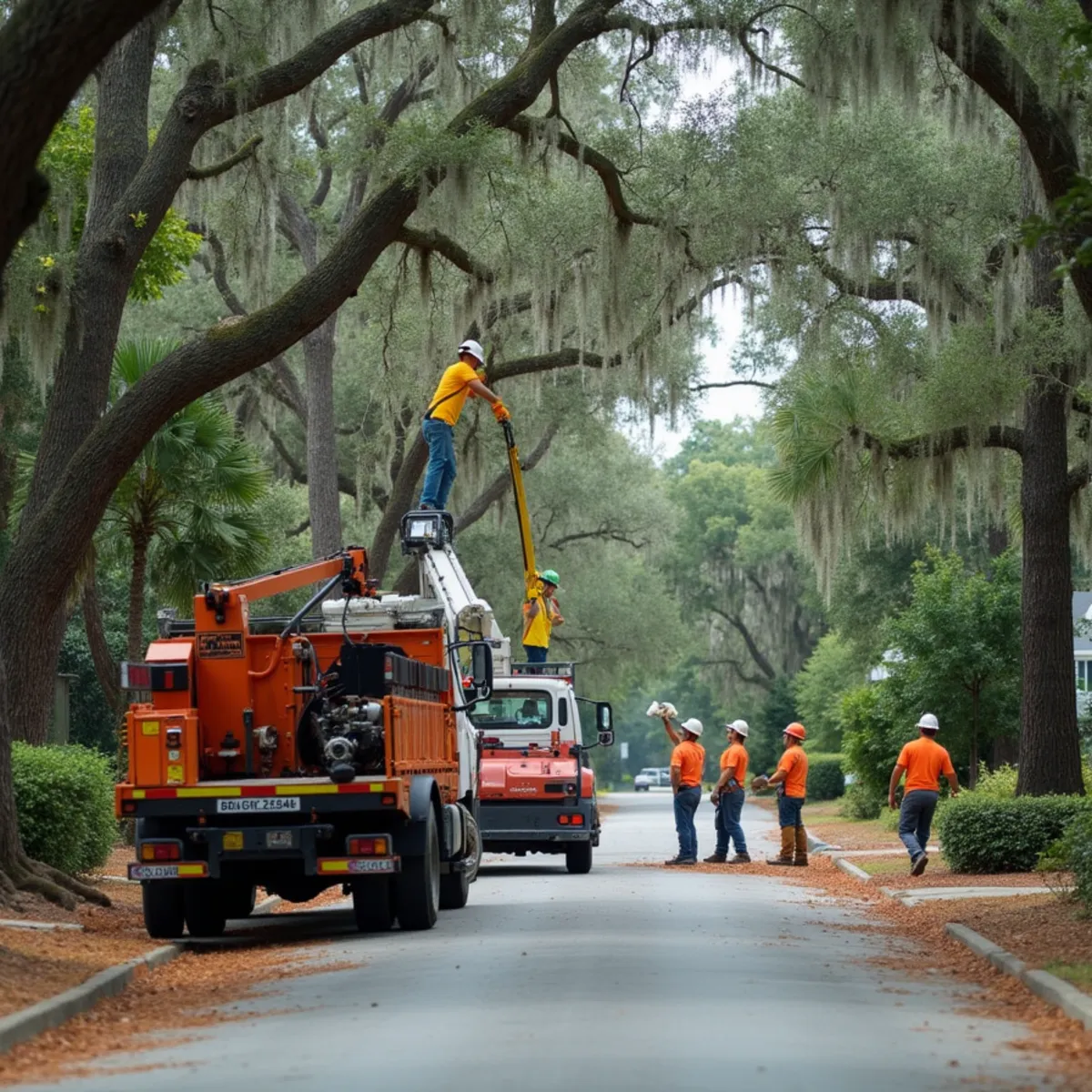 Tree service crew at work in Jekyll Island, Glynn County, GA near Jekyll Island Causeway