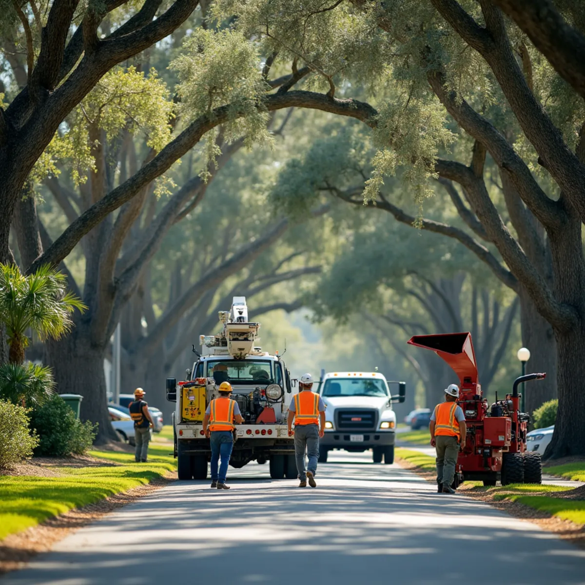 Tree service crew at work in Louisville, Jefferson County, GA near US-1