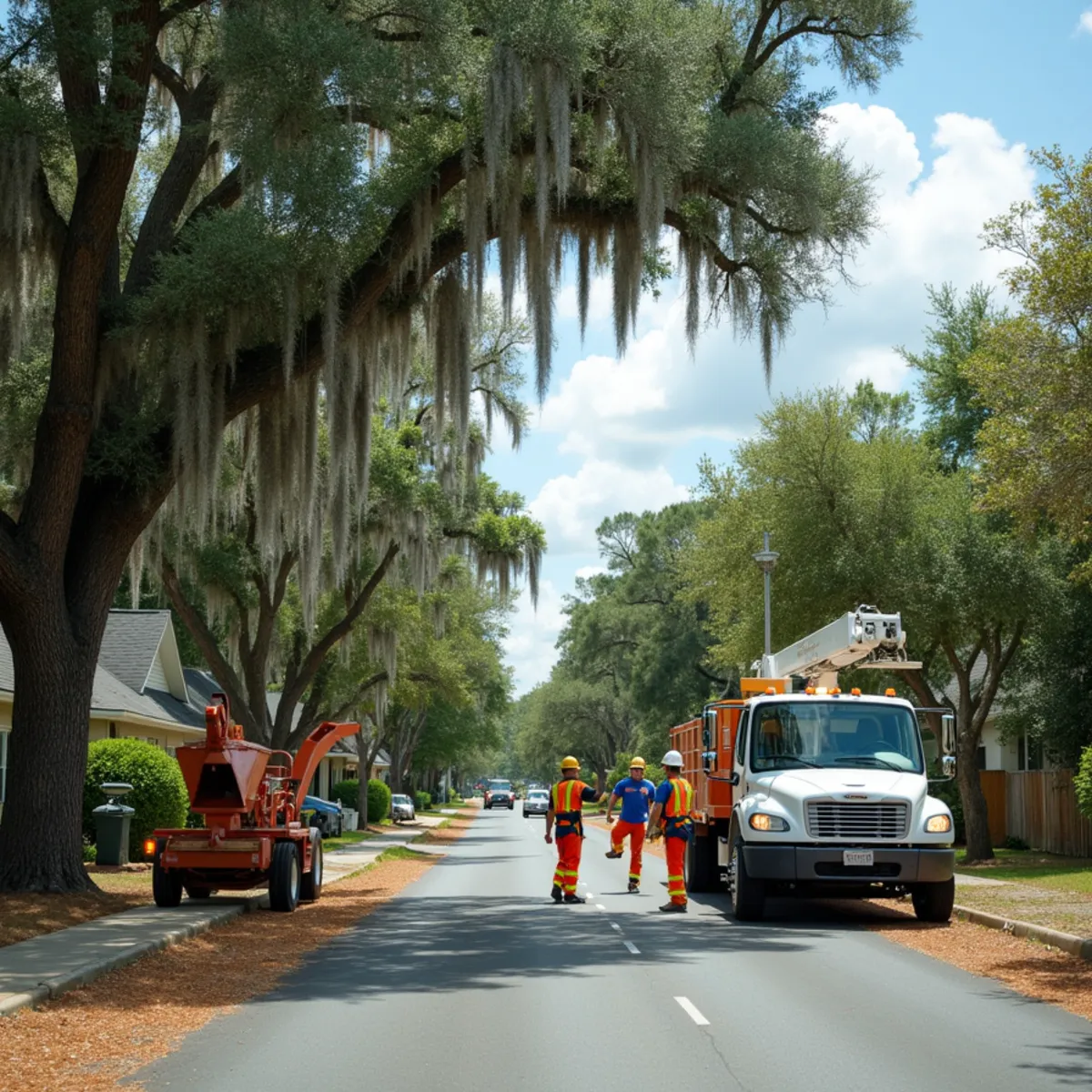 Tree service crew at work in Millen, Jenkins County, GA near US-25