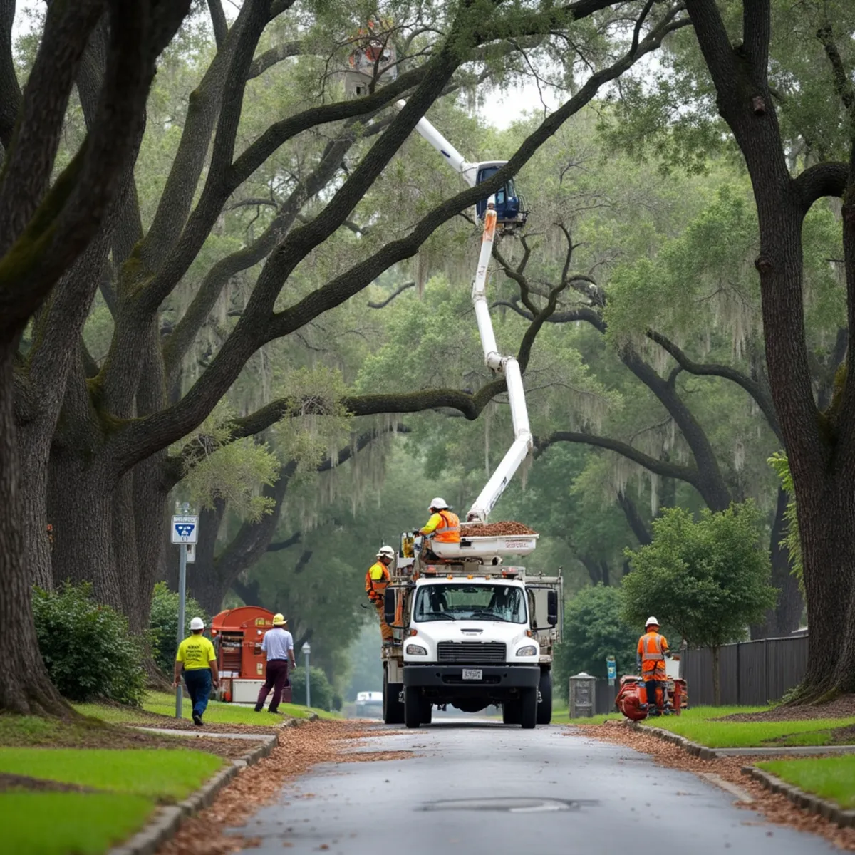 Tree service crew at work in Montgomery, Chatham County, GA near GA-204