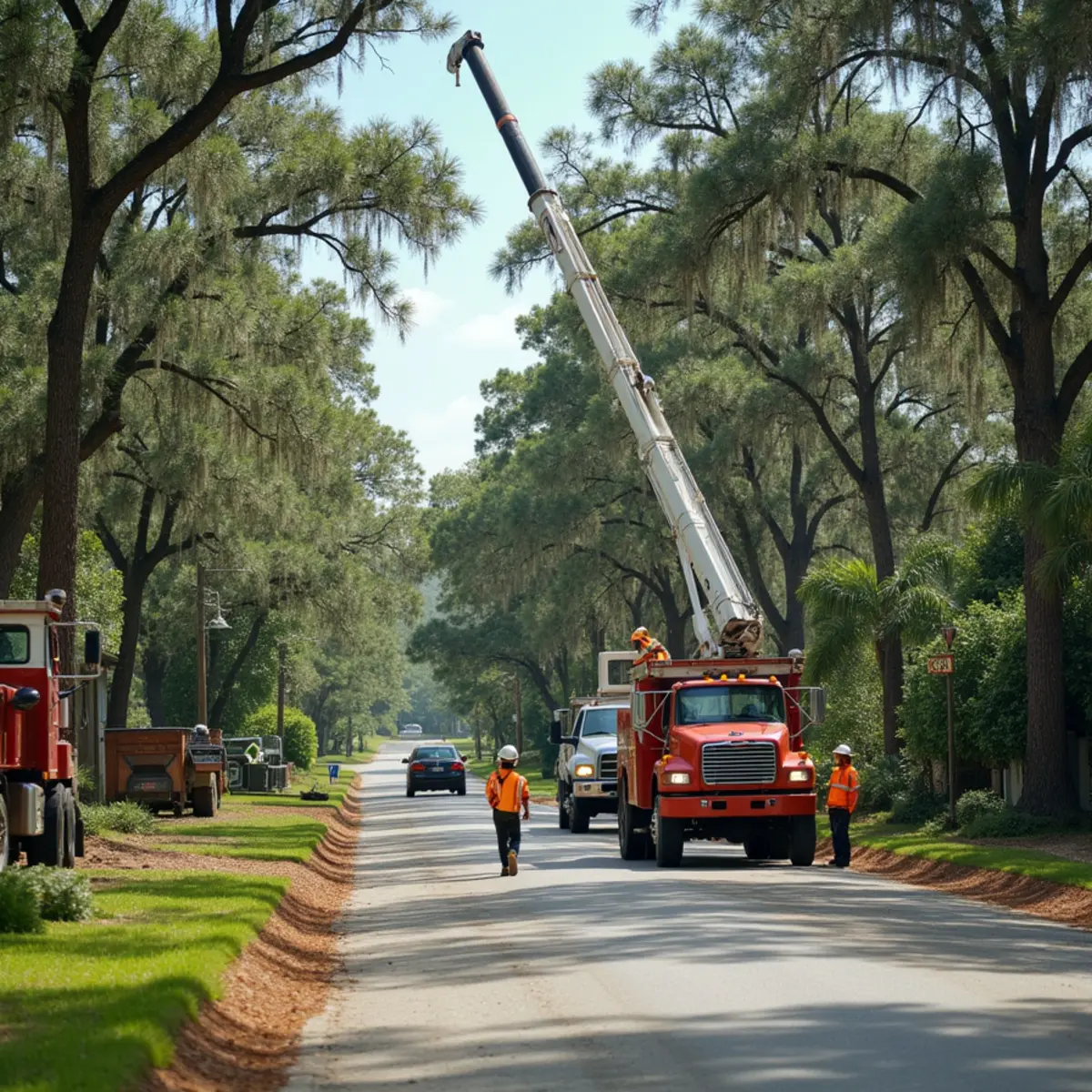 Tree service crew at work in Pembroke, Bryan County, GA near US-280