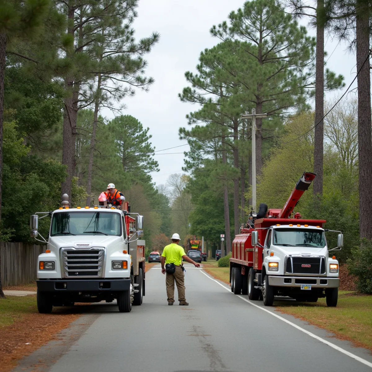 Tree service crew at work in Portal, Bulloch County, GA near GA-73