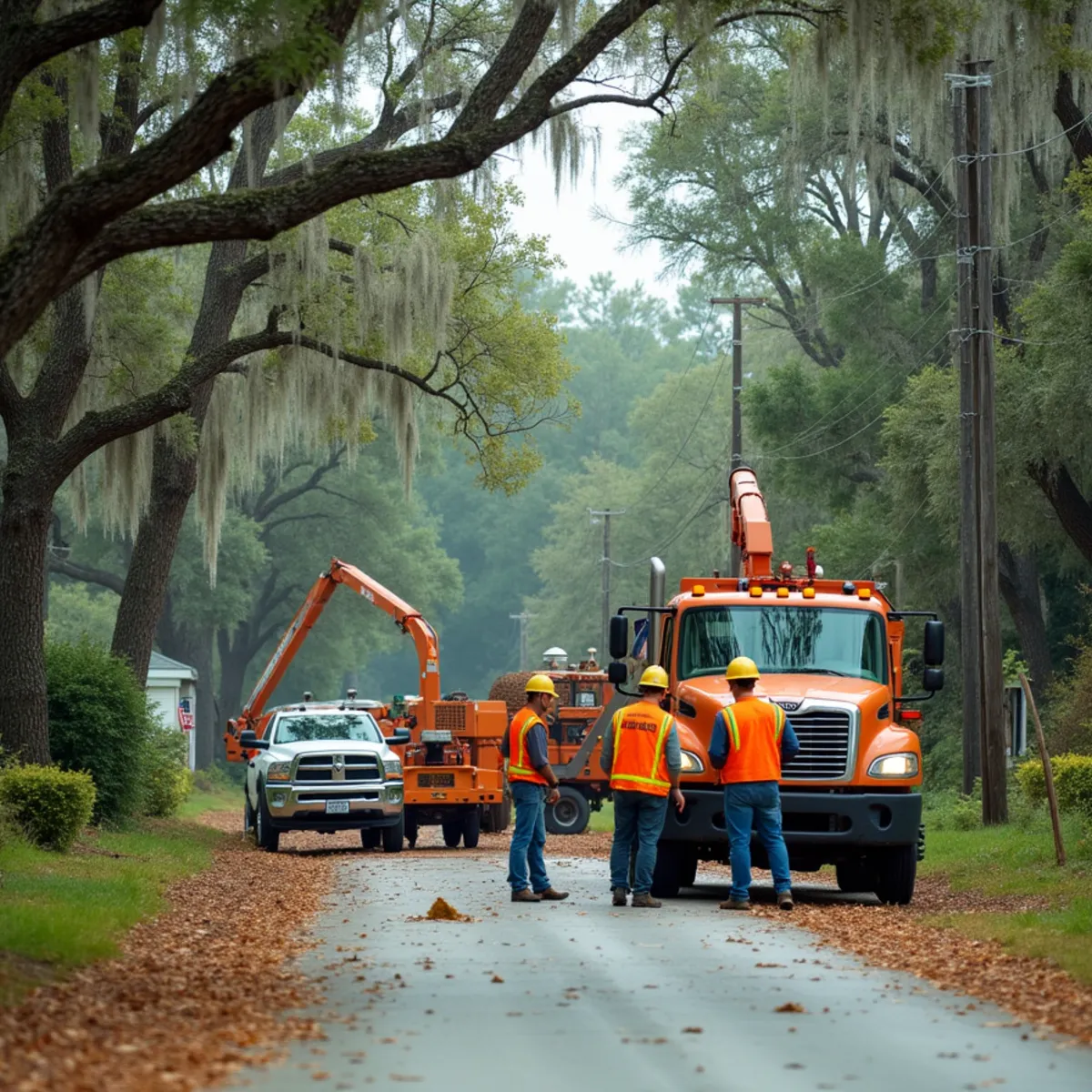 Tree service crew at work in Register, Bulloch County, GA near GA-46
