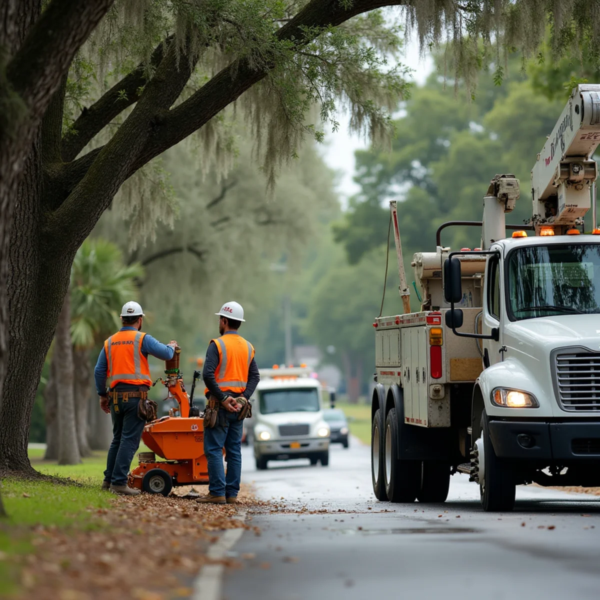 Tree service crew at work in Reidsville, Tattnall County, GA near US-280