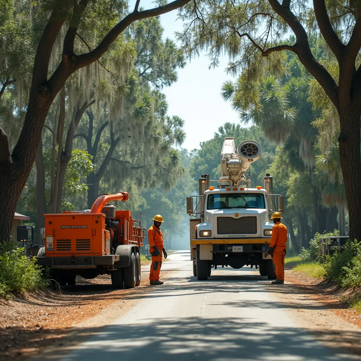 Tree service crew at work in Rincon, Effingham County, GA near GA-21