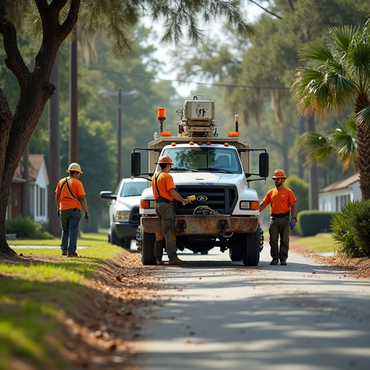 Tree service crew at work in Sandersville, Washington County, GA near US-15