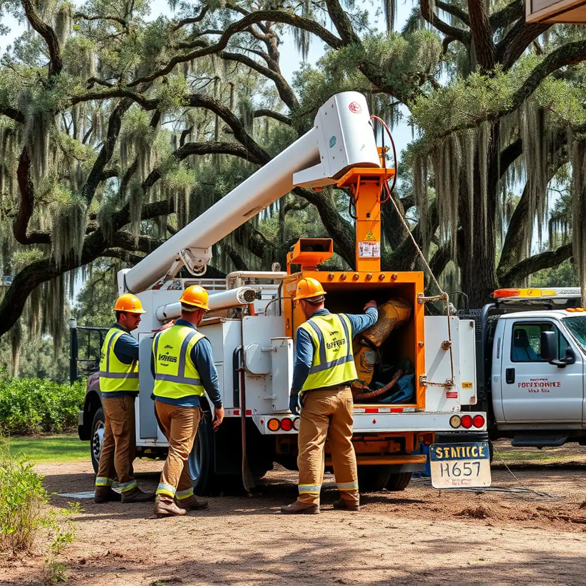 Tree service crew working in Sandersville, GA