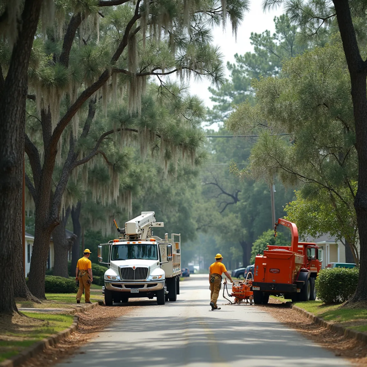 Tree service crew at work in Soperton, Treutlen County, GA near I-16