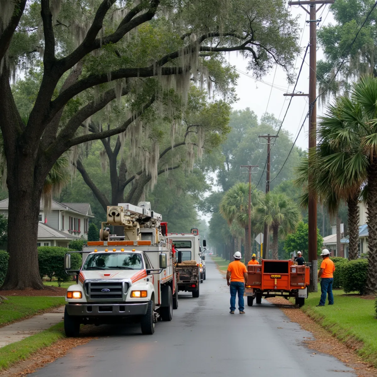Tree service crew at work in Springfield, Effingham County, GA near GA-21