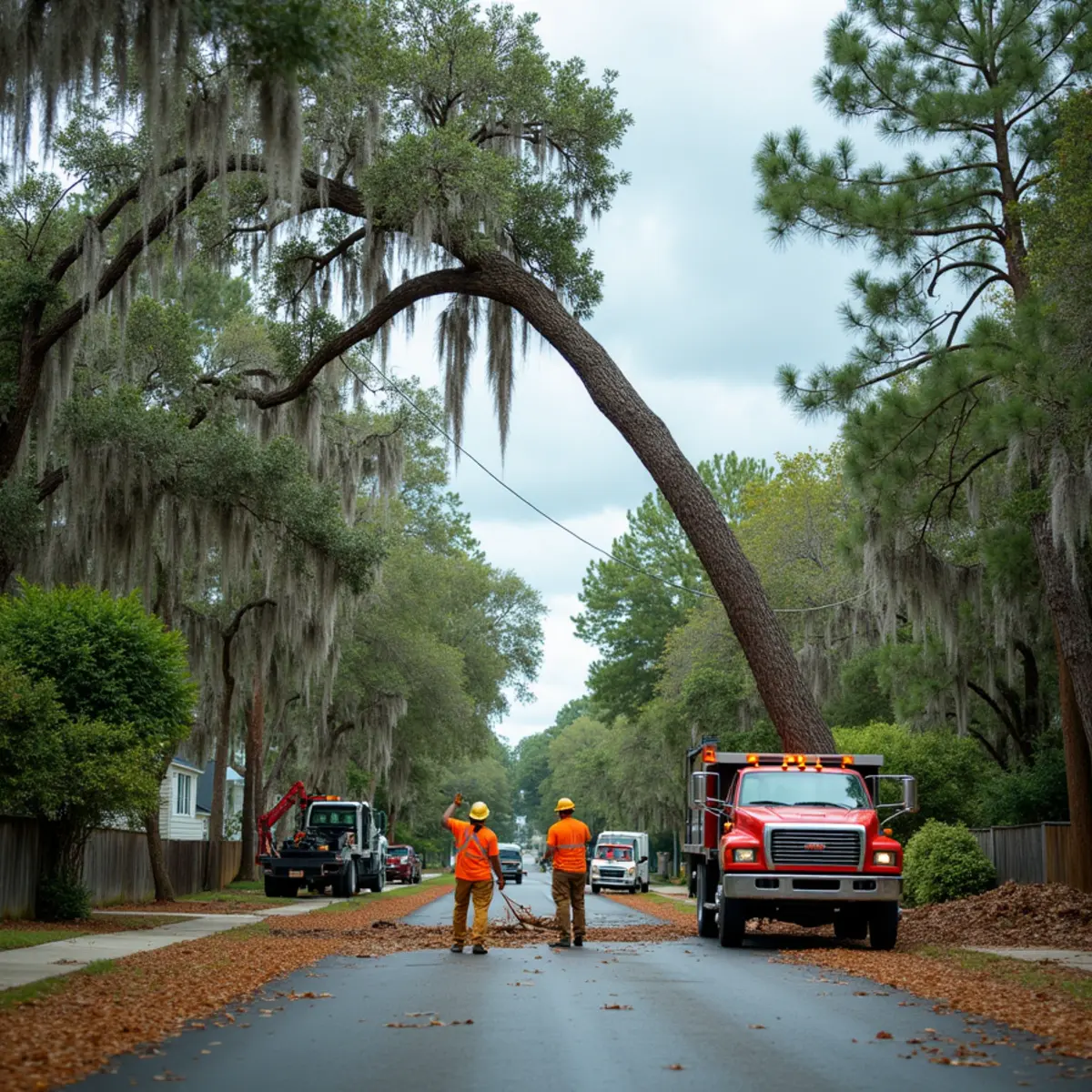 Tree service crew at work in Swainsboro, Emanuel County, GA near US-1