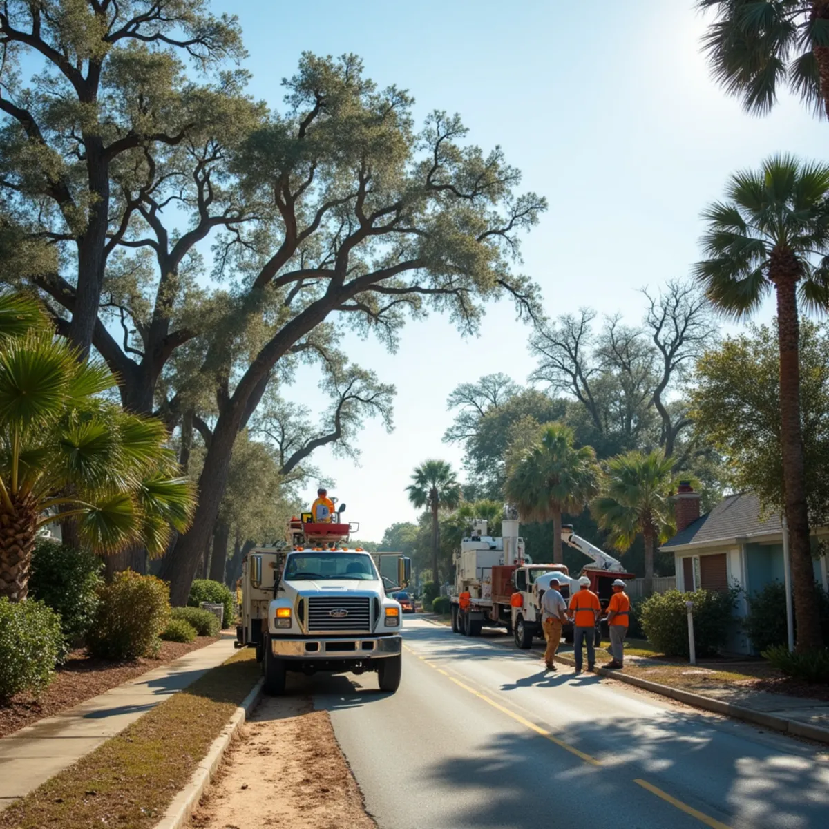 Tree service crew at work in Tybee Island, Chatham County, GA near US-80 (Tybee Road)