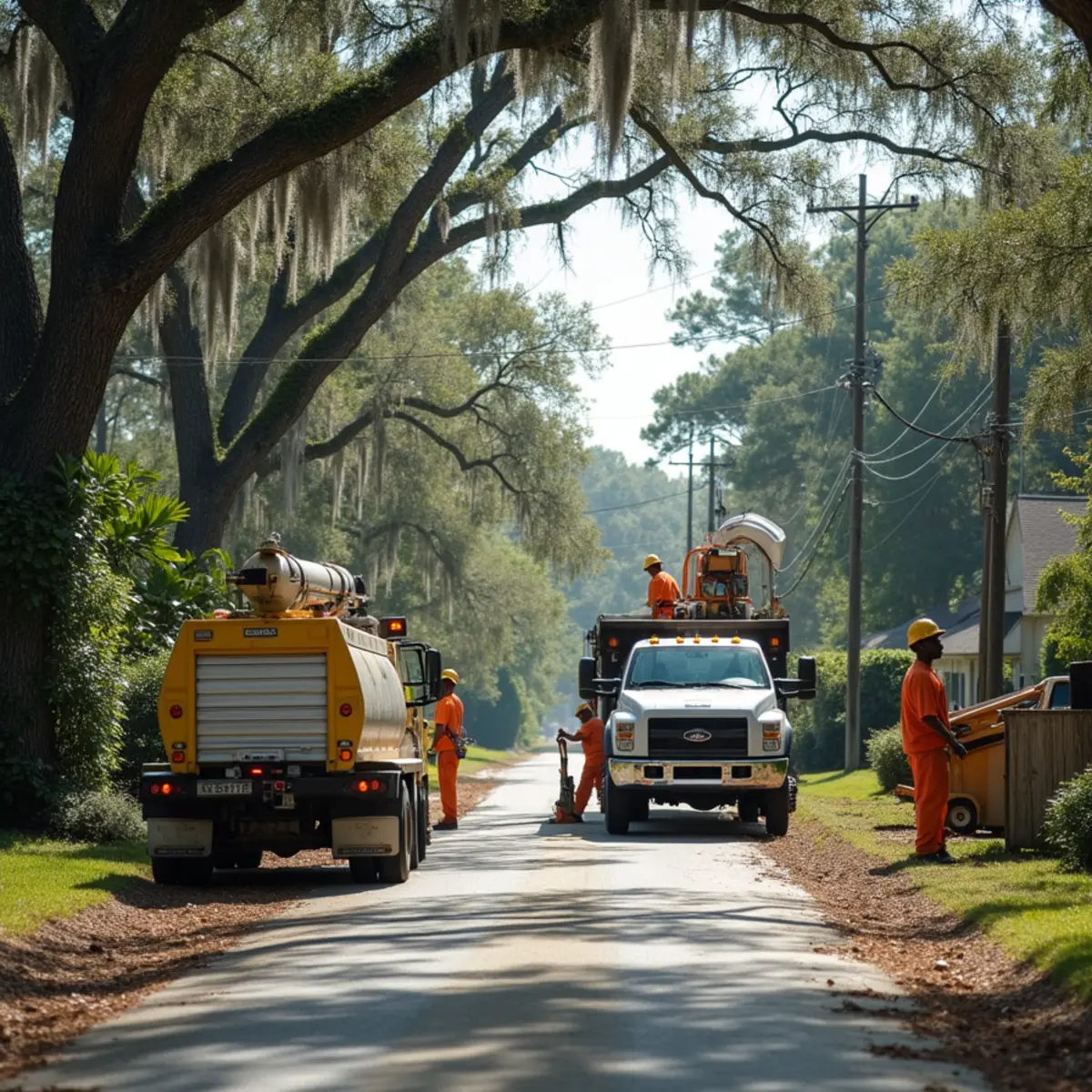 Tree service crew at work in Wadley, Jefferson County, GA near US-1
