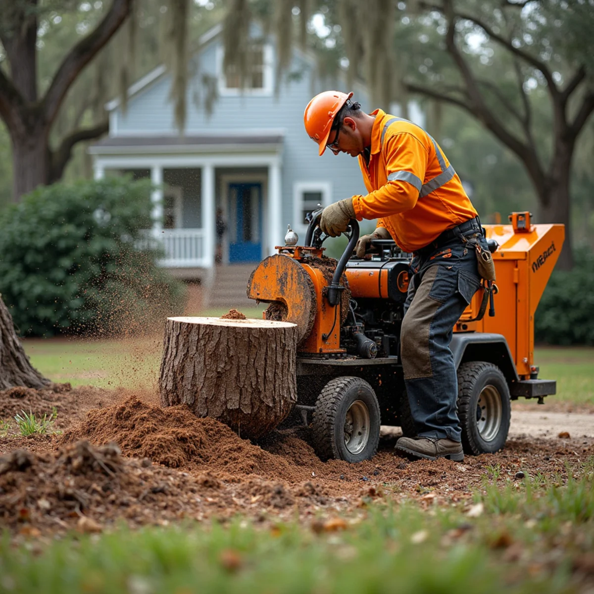 Tree Services Savannah GA crew performing stump grinding & removal in Savannah, GA